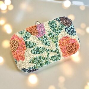 Lulu's Multicolored Beaded Clutch with Silver Chain